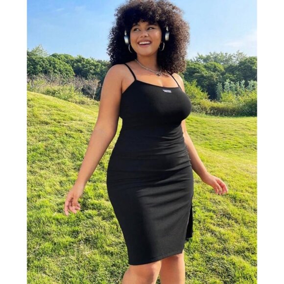 EZwear Plus Size Black Knitted Slim Fit Split Bodycon Dress 4x 20 - Picture 5 of 5